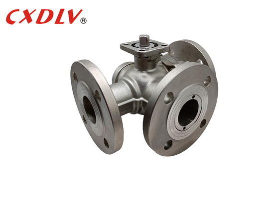 Bare Stem Full Port 3-Way Flanged End Diverter Ball Valve T-Port