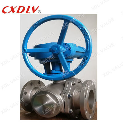 Stainless Steel 3-Way Ball Valve T-port Flange Ends with Worm Gear