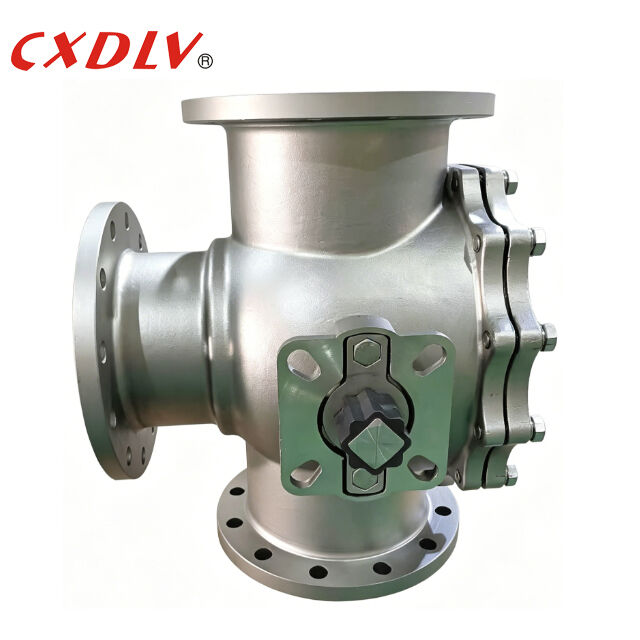4 Way Flanged Connection Ball Valve PN16 RF Stainless Steel Body PTFE Seat With ISO5211 Mounting Pad