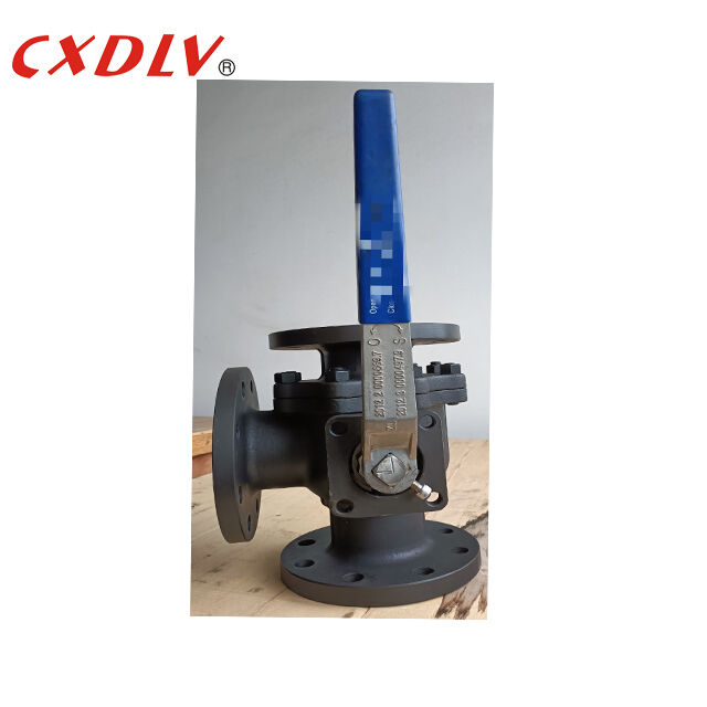 Carbon Steel 3 Way L-Port Flanged Ball Valve with ISO5211 Mounting Pad With Handle Lever JIS10K Connection