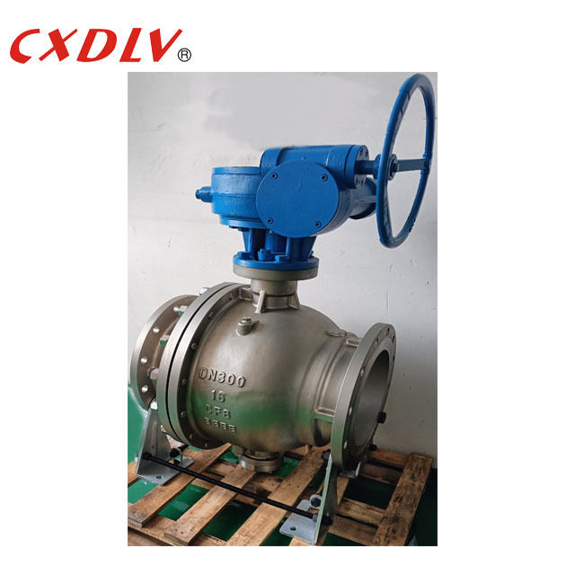 Stainless Steel 12" PN16 Flanged Trunnion Mounted Ball Valve with Worm Gear Operator